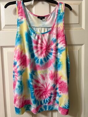 AmillifeTie-Dye Scoop Neck Tank Top - Pink Blue Yellow